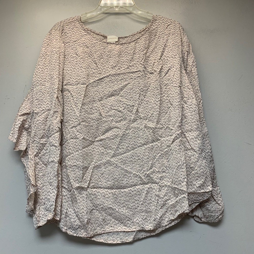 Chico's Blouse Women 3 XL Pink Excellent Tiered Ruffle Sleeve Dash Print Top